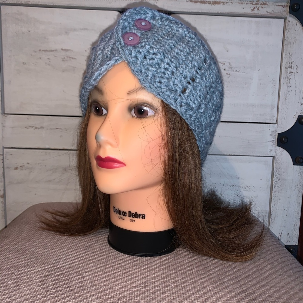 Blue Button Headband